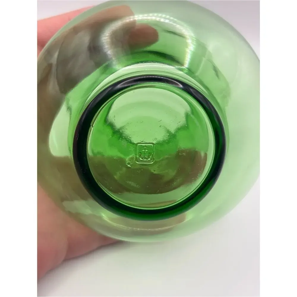 Vintage Anchor Hocking Small Vase Green Glass Ruffled Rim
